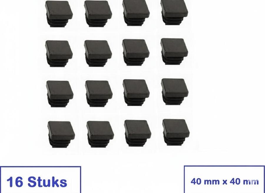 Meijer ijzerwaren STOELDOP 40 MM X 40 MM VIERKANT 16 STUKS ( 4 STOELEN) ZWART INSTEEKDOP STOELPOOTDOP KUNSTSTOF