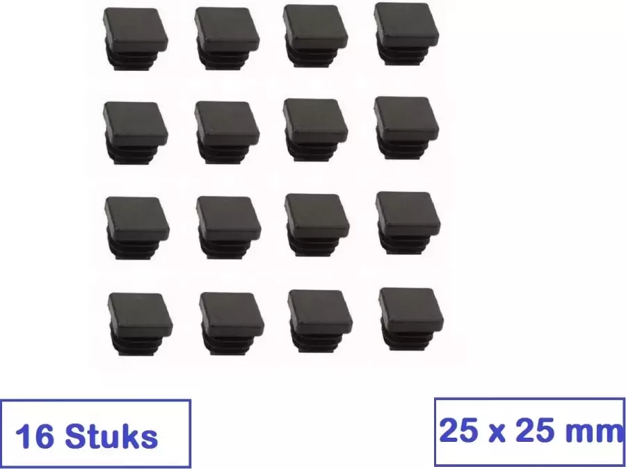 Meijer ijzerwaren STOELDOP 25 MM X 25 MM VIERKANT 16 STUKS ( 4 STOELEN) ZWART INSTEEKDOP STOELPOOTDOP KUNSTSTOF