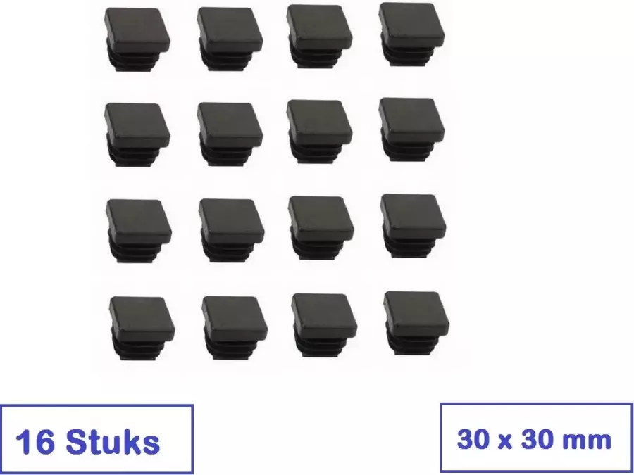 Meijer ijzerwaren STOELDOP 30 MM X 30 MM VIERKANT 16 STUKS ( 4 STOELEN) ZWART INSTEEKDOP STOELPOOTDOP KUNSTSTOF