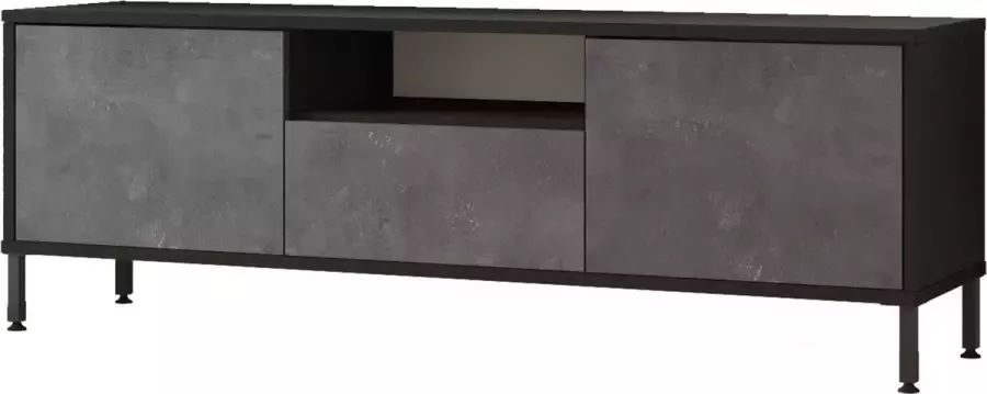 Meise Emob- TV Meubel Modern TV-meubel Melamine coating Metalen poten Meerdere planken Aan de muur te bevestigen Zilver Zwart 140cm Grijs - Foto 4