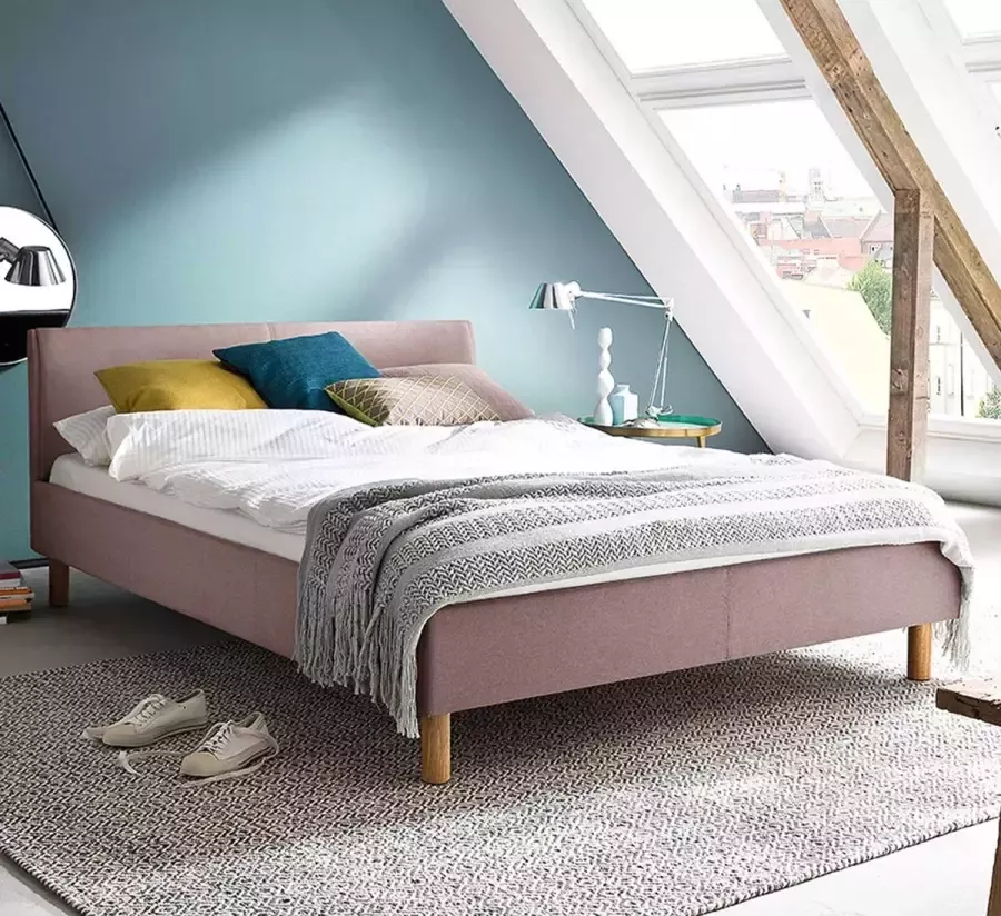 Meise EMOB Gestoffeerd twijfelaar bed Amber oudroze Gestoffeerde twijfelaarbedden Roze Textiel Gestoffeerde twijfelaarbedden Twijfelaar (120 cm breed) Normaal bed Op voorraad