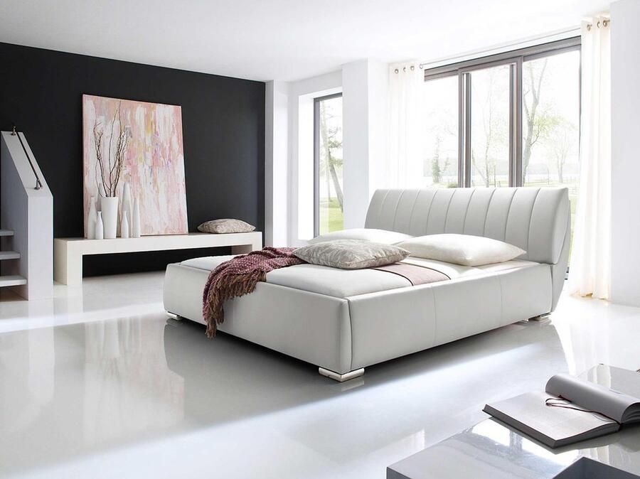 Meise EMOB Bed met opbergruimte Davos 200x200 kingsize wit Gestoffeerde tweepersoonsbedden Wit Hout; Kunstleer; Spaanplaat Gestoffeerde tweepersoonsbedden Tweepersoons Normaal bed Op voorraad