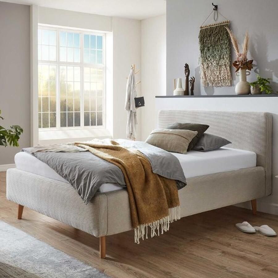 Meise EMOB Bed Madras 140x200cm met opbergruimte ribfluweel beige Gestoffeerde tweepersoonsbedden Beige Velours; Polyester Gestoffeerde tweepersoonsbedden Tweepersoons Normaal bed Op voorraad