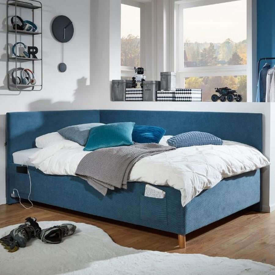 Meise EMOB Eenpersoonsbed Cool Met rugleuning 90 x 200 cm Blauw design Gestoffeerde eenpersoonsbedden Blauw Stof Gestoffeerde eenpersoonsbedden Eenpersoons Normaal bed Op voorraad - Foto 2