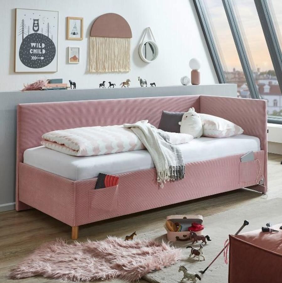 Meise EMOB Eenpersoonsbed Cool Met rugleuning 90 x 200 cm Roze design Gestoffeerde eenpersoonsbedden Roze Stof Gestoffeerde eenpersoonsbedden Eenpersoons Normaal bed Op voorraad - Foto 2