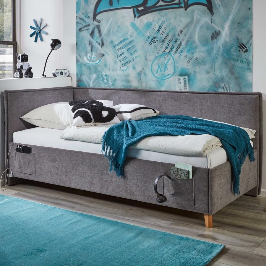 Meise Eenpersoonsbed Ollie Met rugleuning 120 x 200 cm Grijs design Gestoffeerde twijfelaarbedden Grijs Stof Gestoffeerde twijfelaarbedden Twijfelaar (120 cm breed) Normaal bed Op voorraad