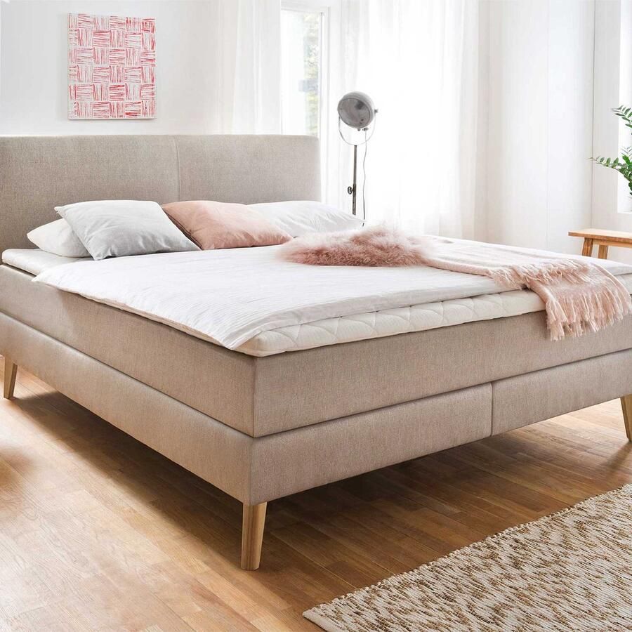 Meise EMOB Boxspring Granas 180x200 beige Gestoffeerde tweepersoonsbedden Beige Polyester Gestoffeerde tweepersoonsbedden Tweepersoons Normaal bed Op voorraad