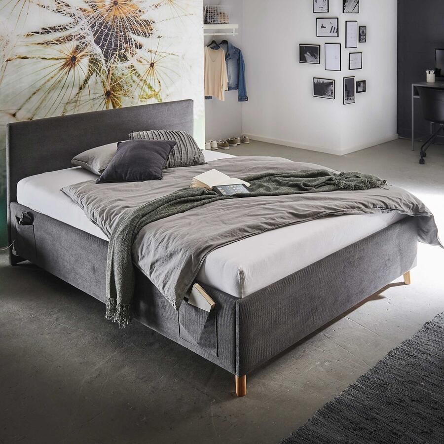 Meise EMOB Eenpersoonsbed Cool 90 x 200 cm Antraciet Gestoffeerde eenpersoonsbedden Antraciet Stof Gestoffeerde eenpersoonsbedden Eenpersoons Normaal bed Op voorraad