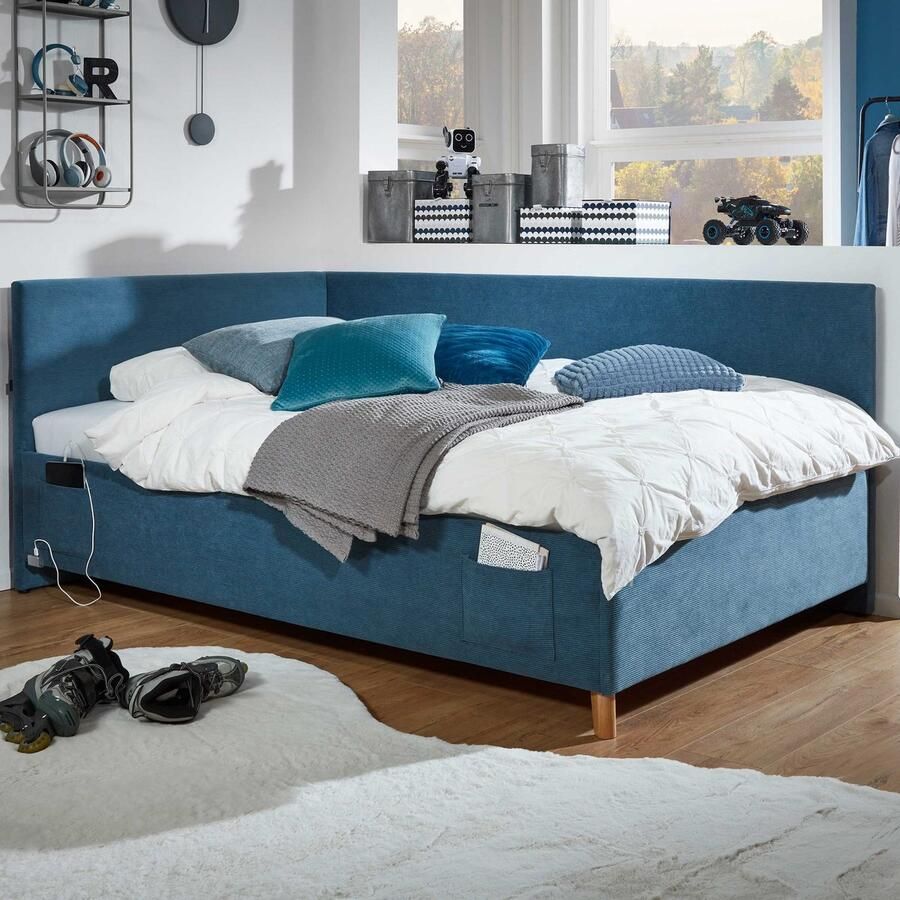 Meise EMOB Eenpersoonsbed Cool Met rugleuning 90 x 200 cm Blauw design Gestoffeerde eenpersoonsbedden Blauw Stof Gestoffeerde eenpersoonsbedden Eenpersoons Normaal bed Op voorraad