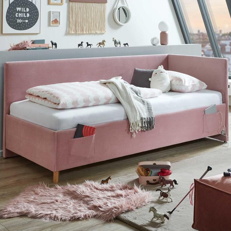 Meise EMOB Eenpersoonsbed Cool Met rugleuning 90 x 200 cm Roze design Gestoffeerde eenpersoonsbedden Roze Stof Gestoffeerde eenpersoonsbedden Eenpersoons Normaal bed Op voorraad