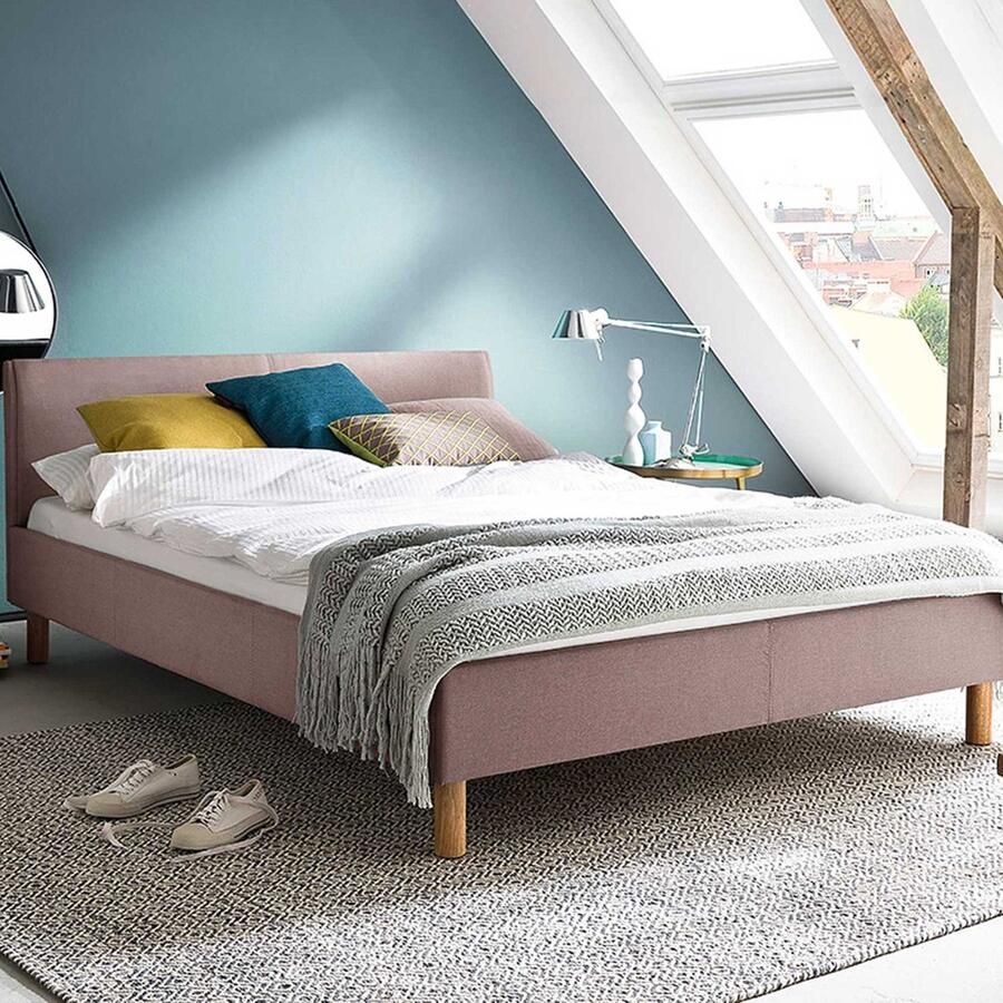 Meise EMOB Gestoffeerd bed Amber 140x200 ijsblauw Gestoffeerde tweepersoonsbedden Blauw Textiel Gestoffeerde tweepersoonsbedden Tweepersoons Normaal bed Op voorraad