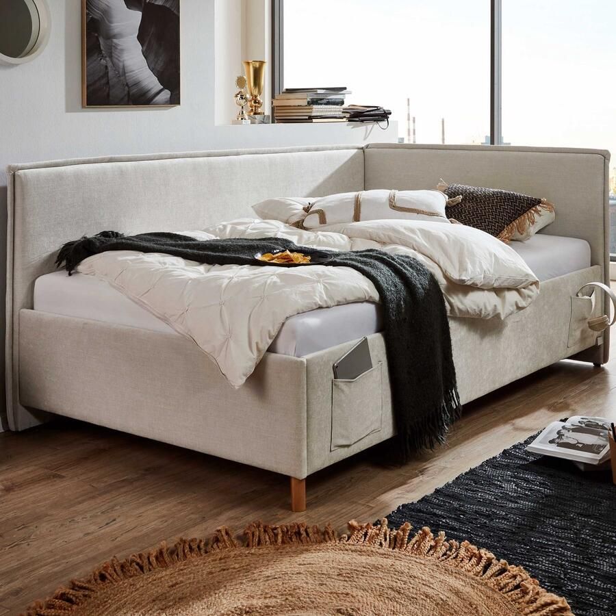 Meise EMOB Eenpersoonsbed Ollie Met rugleuning 120 x 200 cm Beigekleurig design Gestoffeerde twijfelaarbedden Beige Stof Gestoffeerde twijfelaarbedden Twijfelaar (120 cm breed) Normaal bed Op voorraad