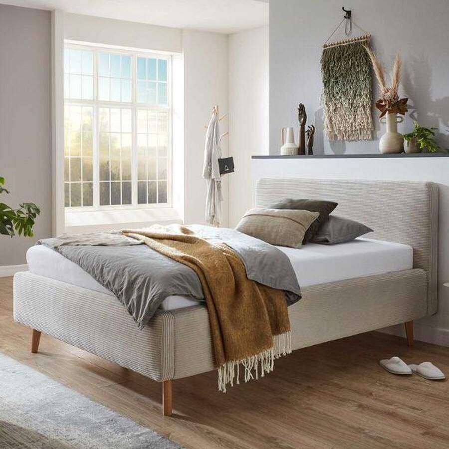 Meise EMOB Gestoffeerd bed Madras 140x200cm ribfluweel beige Gestoffeerde tweepersoonsbedden Beige Velours; Polyester Gestoffeerde tweepersoonsbedden Tweepersoons Normaal bed Op voorraad