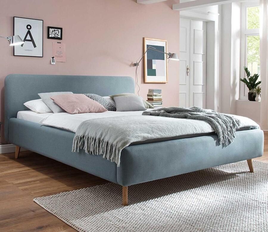 Meise EMOB Gestoffeerd bed Tony 160x200 ijsblauw Gestoffeerde tweepersoonsbedden Blauw Textiel; Polyester Gestoffeerde tweepersoonsbedden Tweepersoons Normaal bed Op voorraad - Foto 2