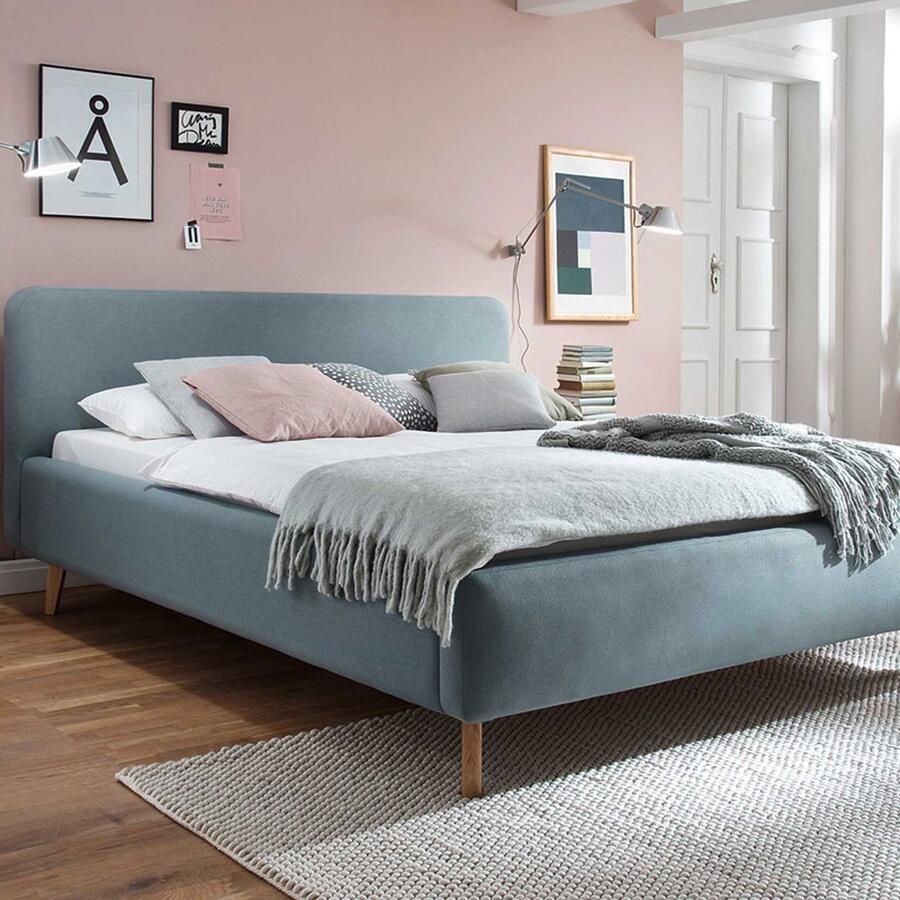 Meise EMOB Gestoffeerd bed Tony 180x200 ijsblauw Gestoffeerde tweepersoonsbedden Blauw Textiel; Polyester Gestoffeerde tweepersoonsbedden Tweepersoons Normaal bed Op voorraad