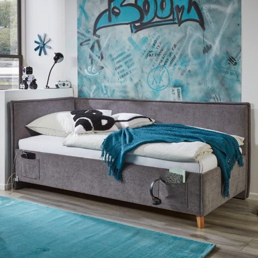 Meise Eenpersoonsbed Ollie Met rugleuning 120 x 200 cm Grijs design Gestoffeerde twijfelaarbedden Grijs Stof Gestoffeerde twijfelaarbedden Twijfelaar (120 cm breed) Normaal bed Op voorraad - Foto 2
