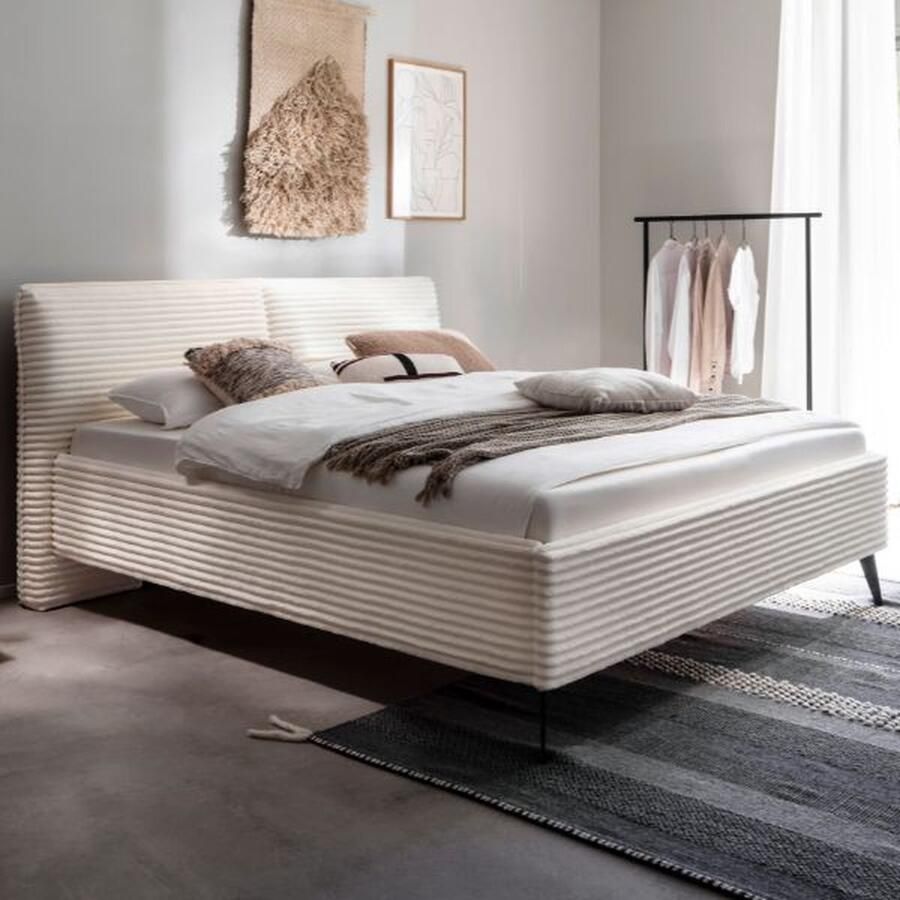 Meise EMOB Tweepersoonsbed Rasmus 180 x 200 cm Lichtbeige ontwerp Gestoffeerde tweepersoonsbedden Beige Stof Gestoffeerde tweepersoonsbedden Tweepersoons Normaal bed Op voorraad