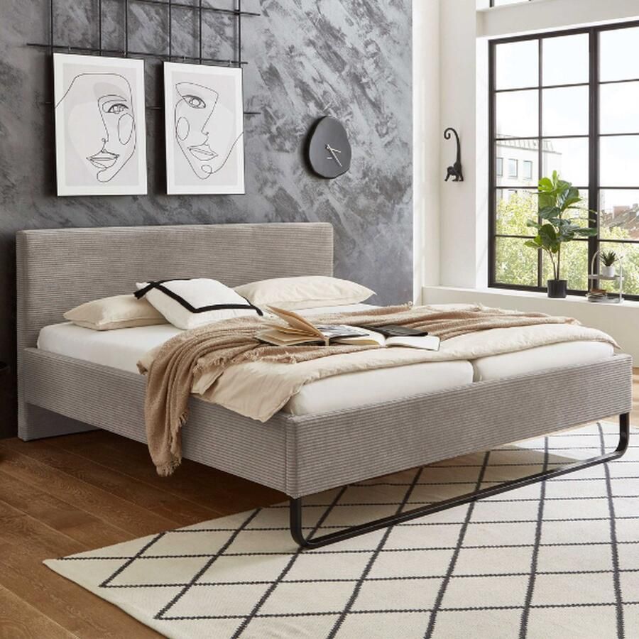 Meise EMOB Tweepersoonsbed Velma 180x200cm ribfluweel taupe Gestoffeerde tweepersoonsbedden Taupe Textiel Gestoffeerde tweepersoonsbedden Tweepersoons Normaal bed Op voorraad - Foto 2