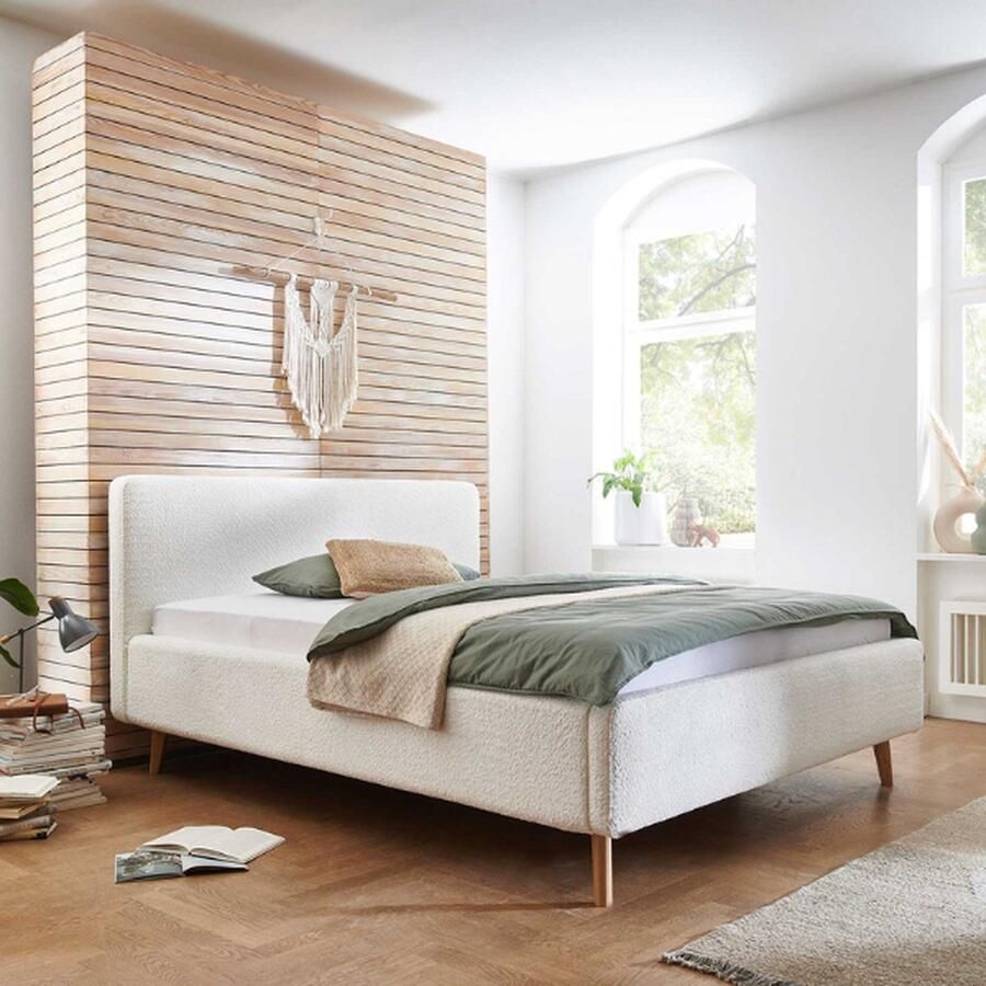 Meise EMOB Tweepersoonsbed Dalila 160x200cm teddystof wit Gestoffeerde tweepersoonsbedden Wit Polyester Gestoffeerde tweepersoonsbedden Tweepersoons Normaal bed Op voorraad