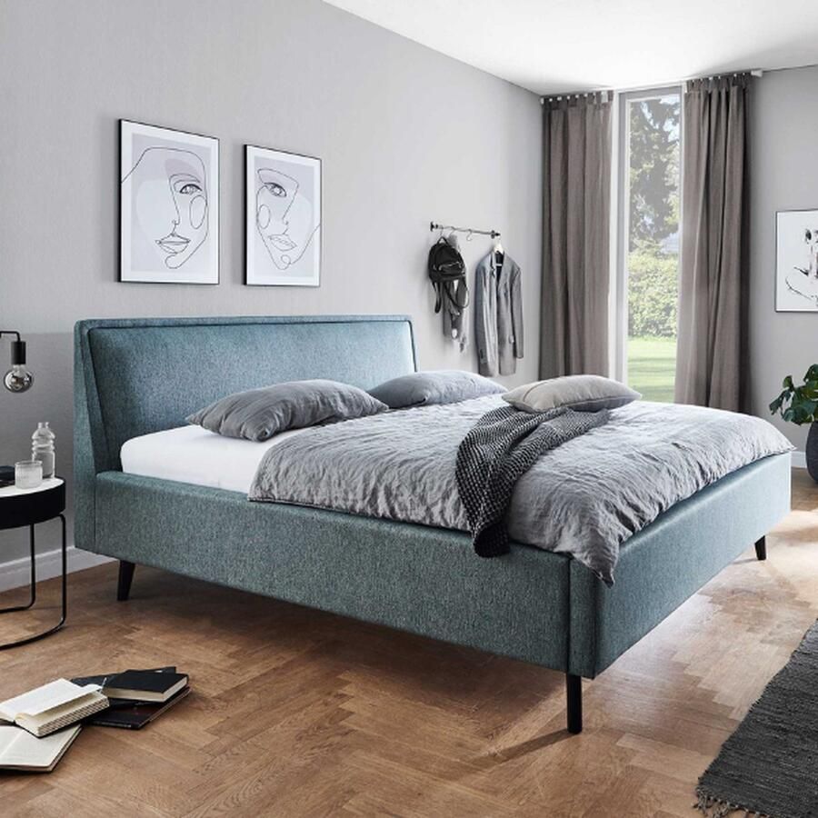 Meise EMOB Tweepersoonsbed Estee 180x200 met opbergruimte blauw zwart Gestoffeerde tweepersoonsbedden Blauw Textiel; Polyester Gestoffeerde tweepersoonsbedden Tweepersoons Normaal bed Op voorraad