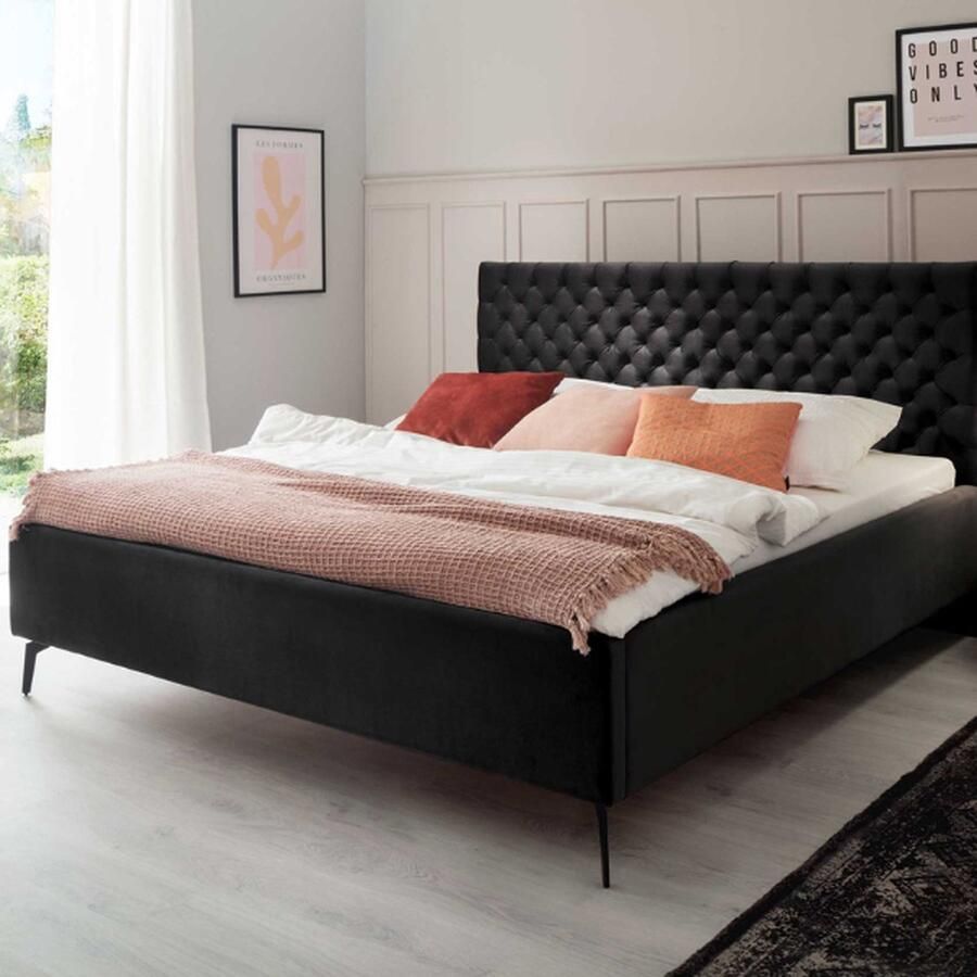 Meise EMOB Tweepersoonsbed Janice met opbergruimte 180x200cm zwart Gestoffeerde tweepersoonsbedden Zwart Textiel Gestoffeerde tweepersoonsbedden Tweepersoons Normaal bed Op voorraad - Foto 2