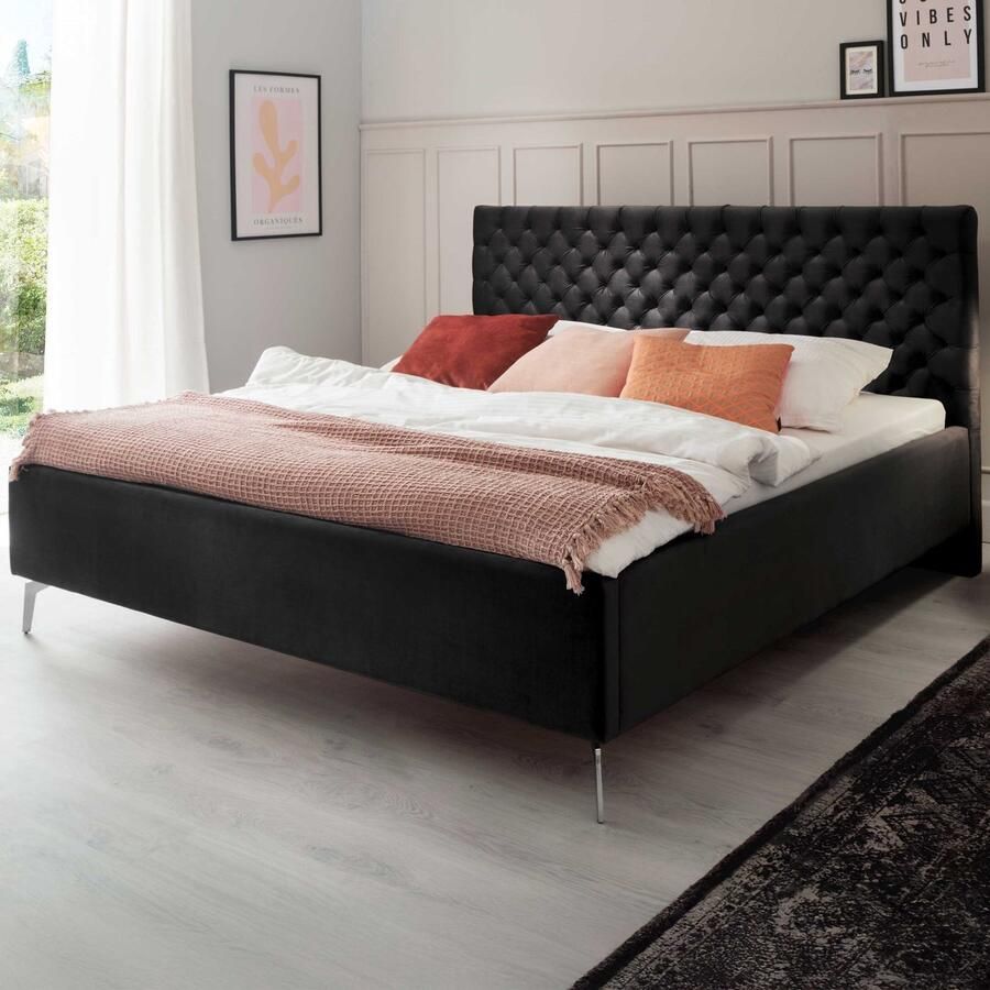 Meise EMOB Tweepersoonsbed Janice met opbergruimte 180x200cm zwart Gestoffeerde tweepersoonsbedden Zwart Textiel Gestoffeerde tweepersoonsbedden Tweepersoons Normaal bed Op voorraad - Foto 3