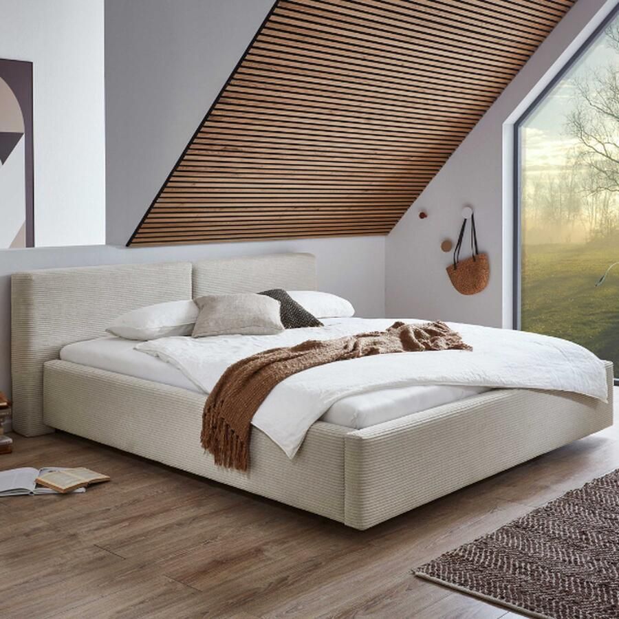 Meise EMOB Tweepersoonsbed Kubrik 180 x 200 cm ribfluweel Beige Gestoffeerde tweepersoonsbedden Beige Textiel Gestoffeerde tweepersoonsbedden Tweepersoons Normaal bed Op voorraad