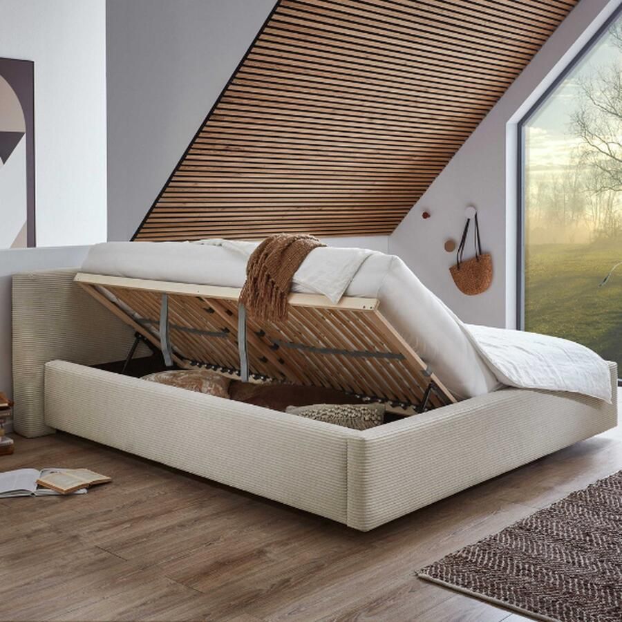 Meise.möbel Gestoffeerd bed Cube optioneel met matras en bedlade extra vlak hoofdeinde verkrijgbaar in de breedtes 140cm 160cm & 180cm