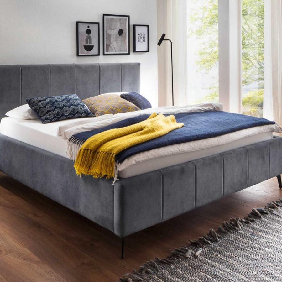 Meise EMOB Tweepersoonsbed Lizzie 180x200cm met opbergruimte antraciet Gestoffeerde tweepersoonsbedden Antraciet Polyester Gestoffeerde tweepersoonsbedden Tweepersoons Normaal bed Op voorraad