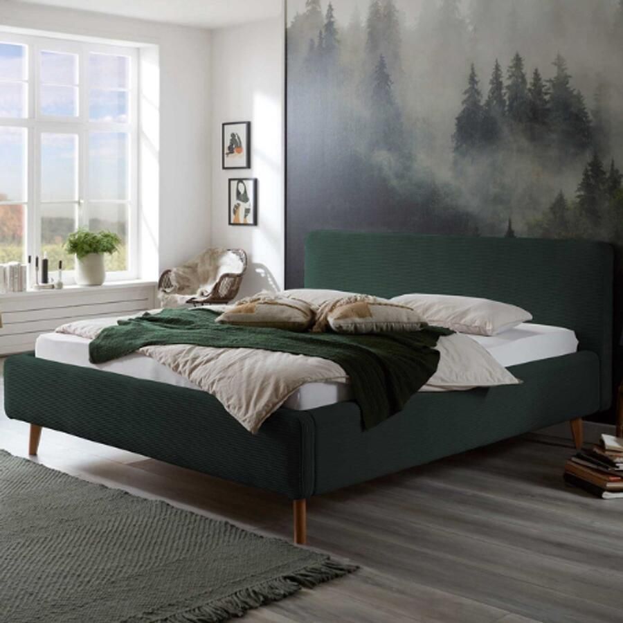 Meise EMOB Tweepersoonsbed Madras 160x200cm ribfluweel donkergroen Gestoffeerde tweepersoonsbedden Groen Velours; Polyester Gestoffeerde tweepersoonsbedden Tweepersoons Normaal bed Op voorraad