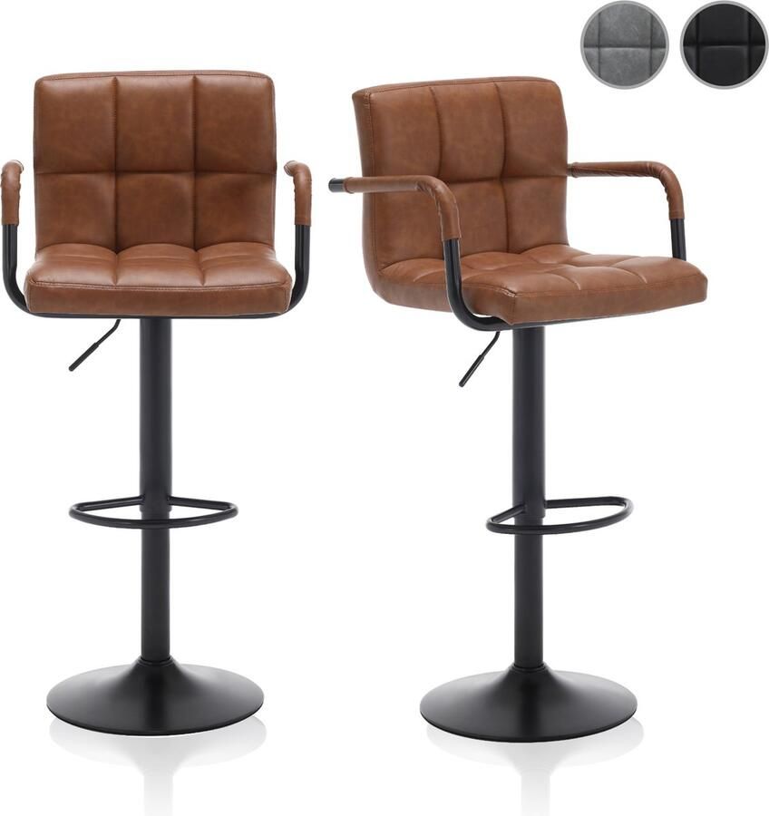 Meisterhome Barkruk Barstoel set van 2 Barkrukken Kruk Barstoelen met rugleuning – Keukenstoel Industrieel Verstelbaar – met Voetsteun Vintage Bruin