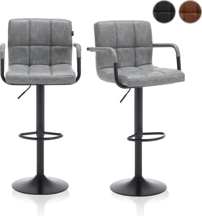 Meisterhome Barkruk Barstoel set van 2 Barkrukken Kruk Barstoelen met rugleuning – Keukenstoel Industrieel Verstelbaar – met Voetsteun – Lichtgrijs