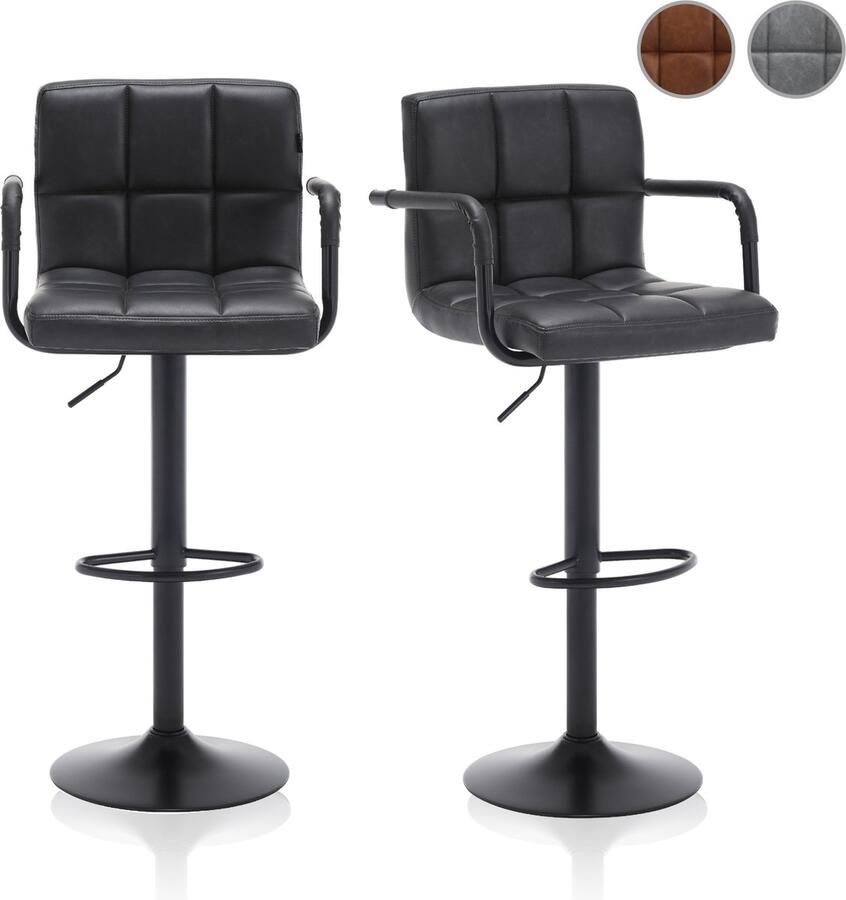 Meisterhome Barkruk Barstoel set van 2 Barkrukken Kruk Barstoelen met rugleuning – Keukenstoel Industrieel Verstelbaar – met Voetsteun – Antraciet grijs