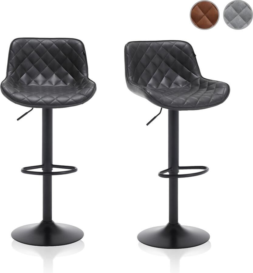 Meisterhome Barkruk Barstoel set van 2 Barkrukken Kruk Barstoelen met rugleuning – Keukenstoel Industrieel Verstelbaar – met Voetsteun – Antraciet grijs - Foto 2