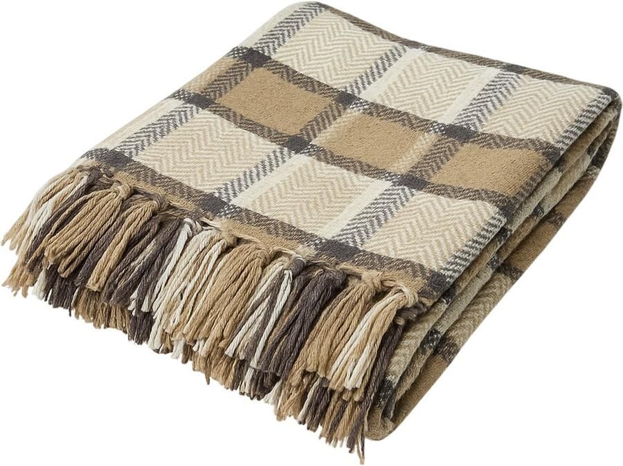 Meisterhome Luxe Fleece deken fleece plaid – Geruit Beige Zwart Outdoor 130 x 160 cm Retro Vintage luxe woonplaid warm soft design zachte deken Bank Plaid voor Woonkamer & Slaapkamer