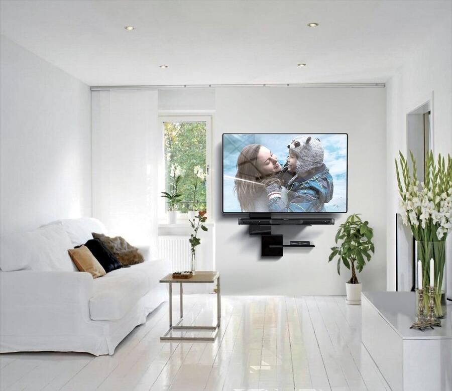 Meliconi Ghost Cube Shelf Kabelgoot Modulair Kabelafdeksysteem met Glazen Plank Voor Soundbar Zwart