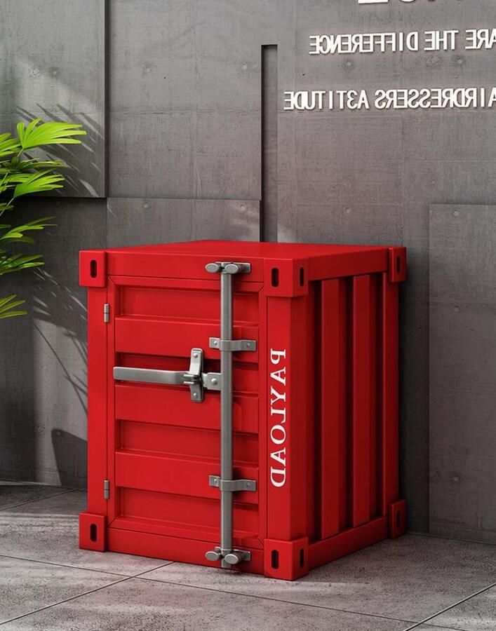 Melili Handgemaakte Metalen Kunst nachtkastje- bijzondere nachtkastje-Container industriële nachtkastje opbergplank met metalen frame- rood -uniek kerstcadeau