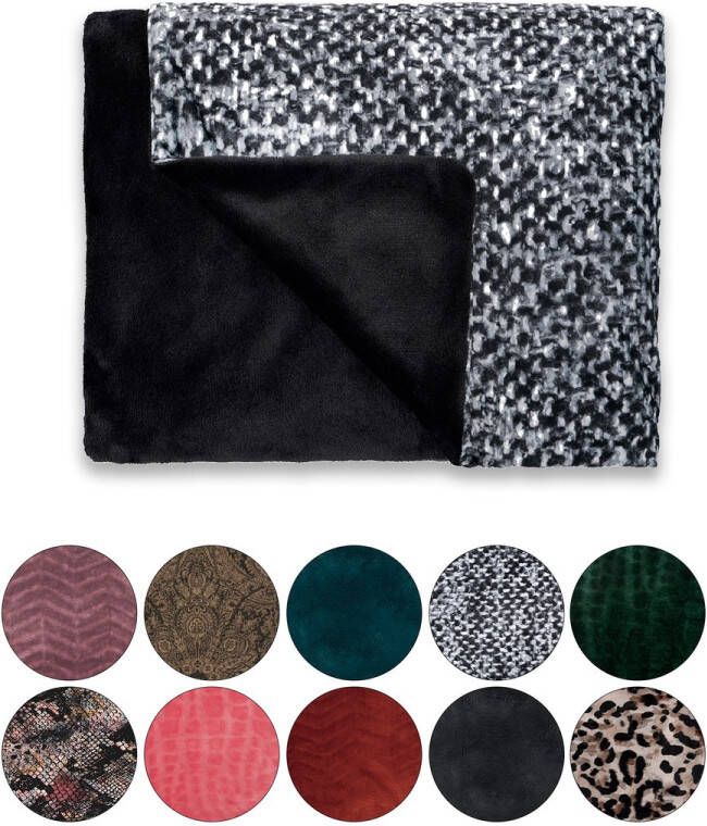 Melli Mello Luxe Plaid 130x170cm Zwart-Wit Luxe Fleecedeken: Plaid voor Stijlvolle Decoratie- Flanel Fleece Plaid voor Bank Bed en Decoratie Extra Zacht en Comfortabel Black or White