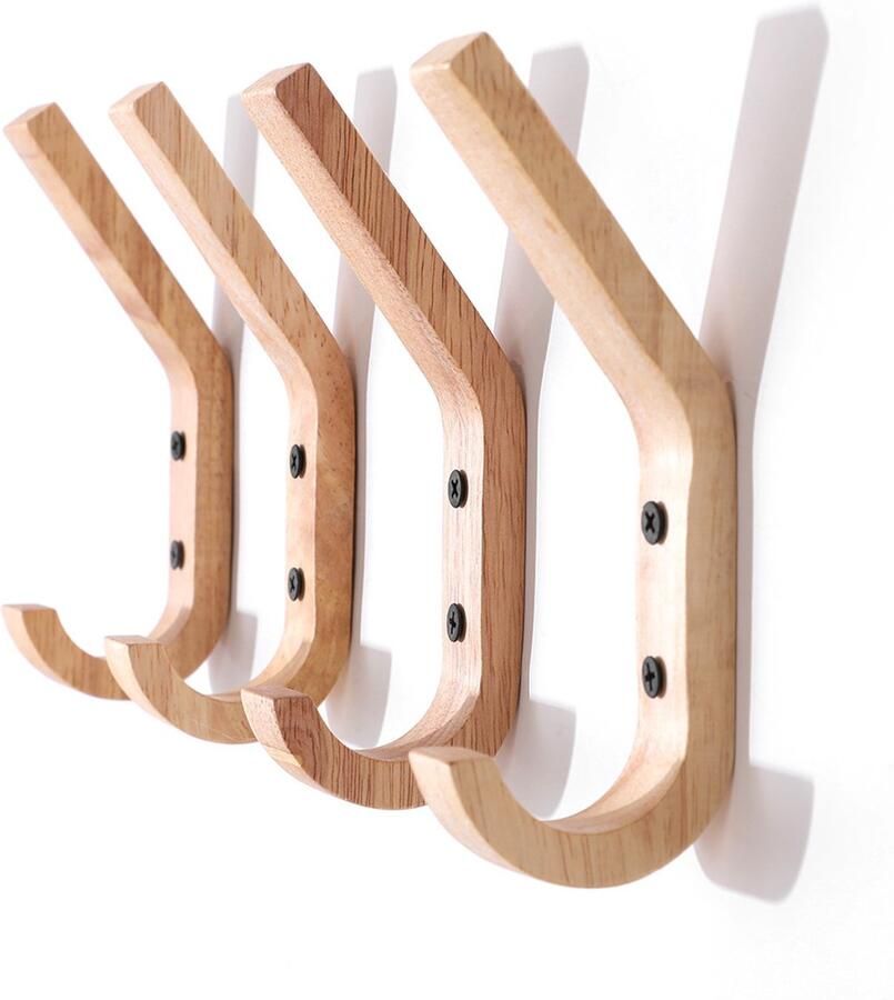 Memkey 4 stuks rubberen houten wandgemonteerde kapstokken met twee haken 16 x 6 x 2 5 cm