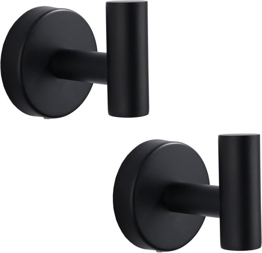 Memkey Handdoekhaken voor in de badkamer wandgemonteerde kapstokhaken matzwarte zware kapstokhaak voor deur kast handdoekhaakhouder voor badkamer keuken huis garage hotel kantoor slaapkamer (2 stuks matzwart)