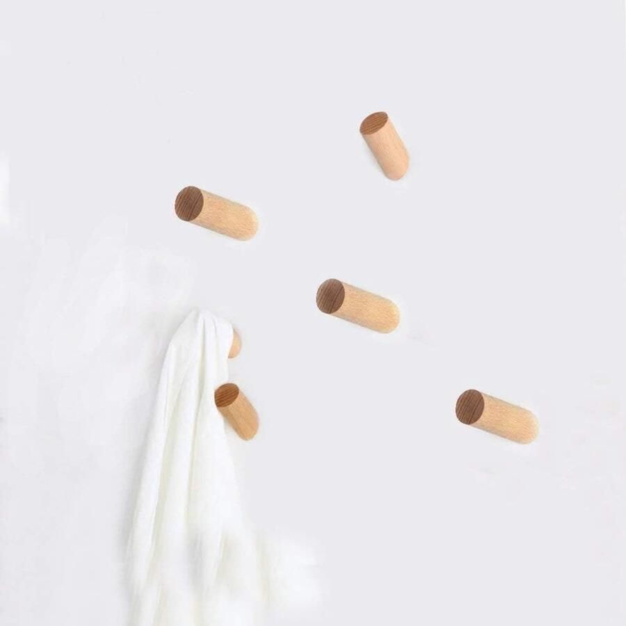 Memkey Houten kapstok 【Set van 5】Natuurlijke wandhanger voor kleding hoed en tas opberghangers handdoekenrek Dhambre Decoratie-BAOGELA