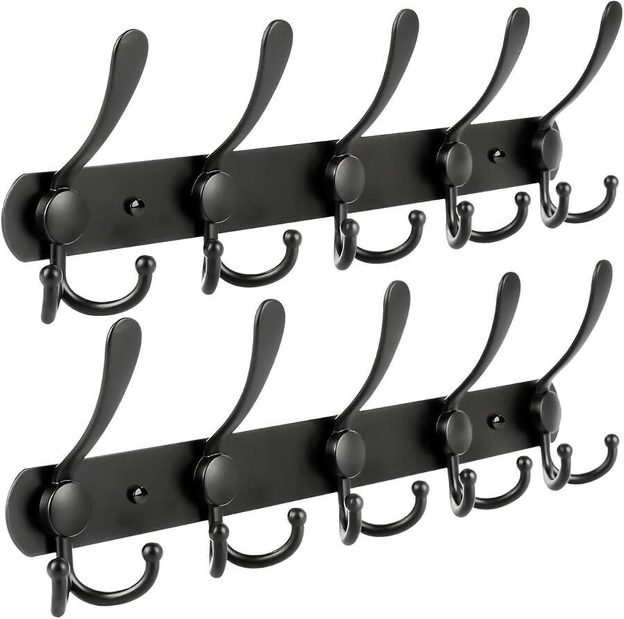 Memkey Wandgemonteerde garderobes 2-pack met 15 haken. RVS wandgemonteerde rail voor garderobe handdoek badjas badkamer entree