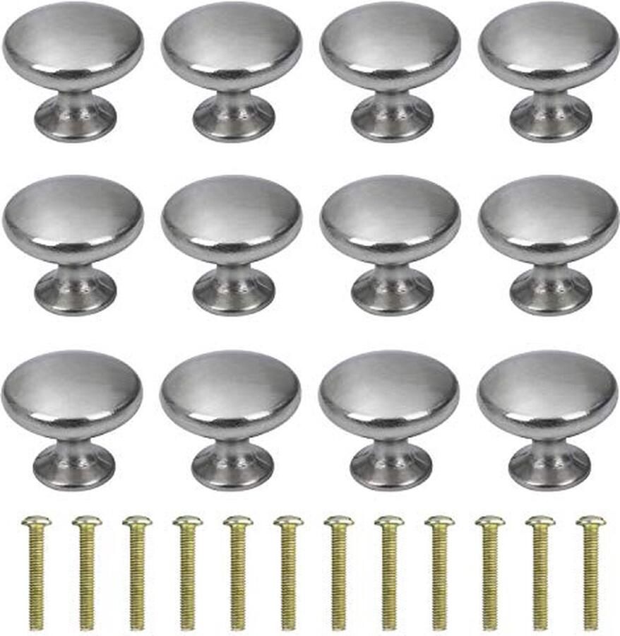 MengH-SHOP Ladeknop ronde kast knoppen 30 mm meubelknop met legering schroef voor kast lade keuken 12 stuks zilver geborsteld