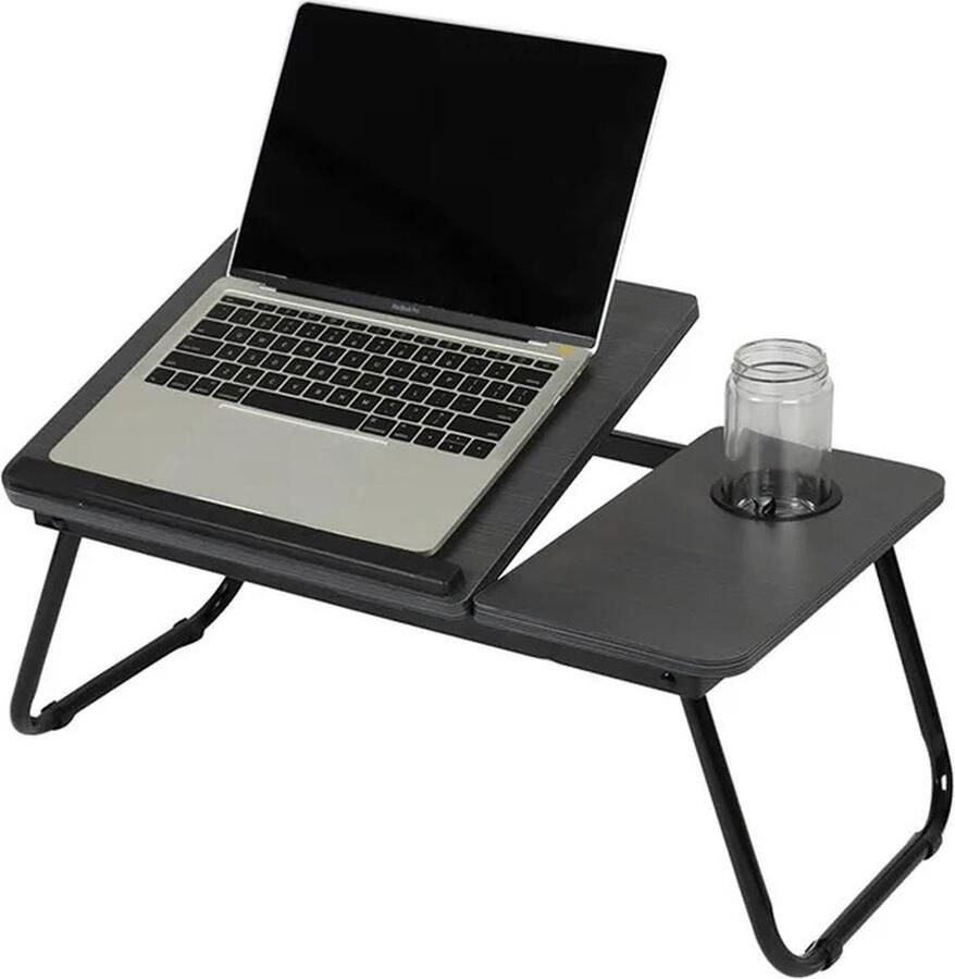 MensStore Bedtafel Laptop Laptoptafel Laptop Standaard Opvouwbaar 5 Standen Verstelbaar Incl. Bekerhouder Zwart