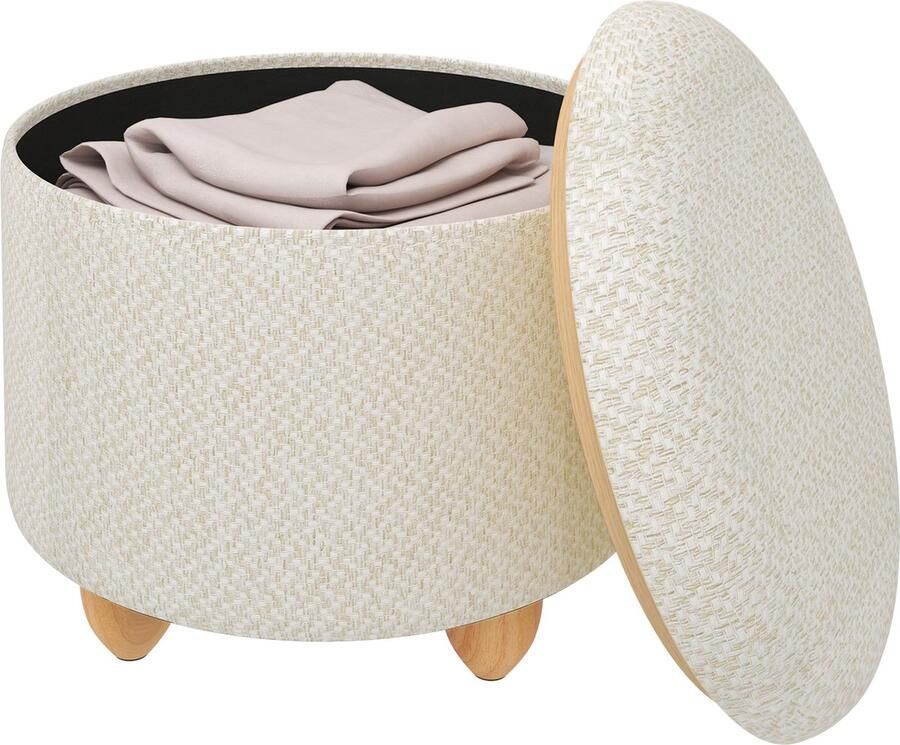 MensStore Poef Met Opbergruimte Opbergpoef Op Poten Bijzettafel Krukje 300kg Belastbaarheid Beige Gestoffeerd 33cm x 39xm