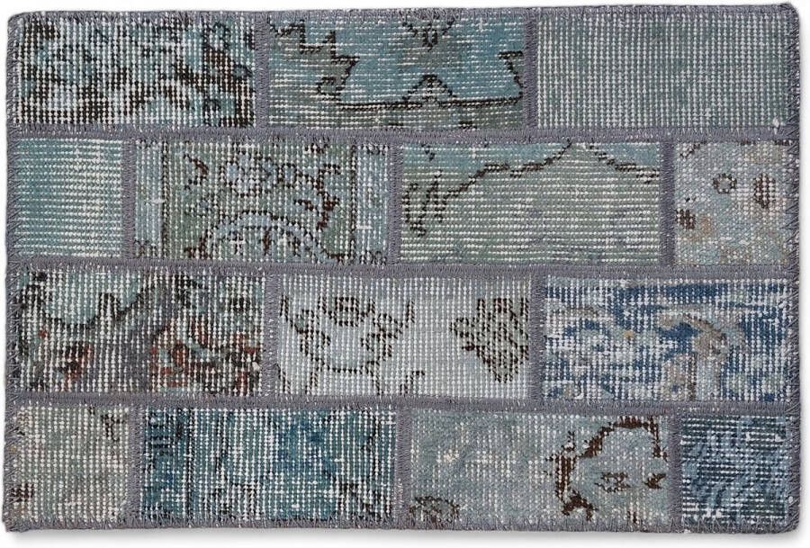 Vintage Patchwork Vloerkleed 40x60 Lichtblauw Klein vloerkleed Uniek handgemaakt Katoen Laagpolig Vloerkleed – Anti slip Tapijt Duurzame Natuurlijke Materialmen Loper voor in de gang keuken badkamer Cadeau Vrauw – Moederdag