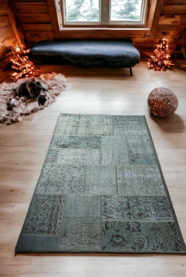 Mepel living Vintage Vloerkleed 80x150 Groen Blauw Uniek Handgemaakt Laagpolig Anti slip Natuurlijke Katoen Cadeau voor vrauw