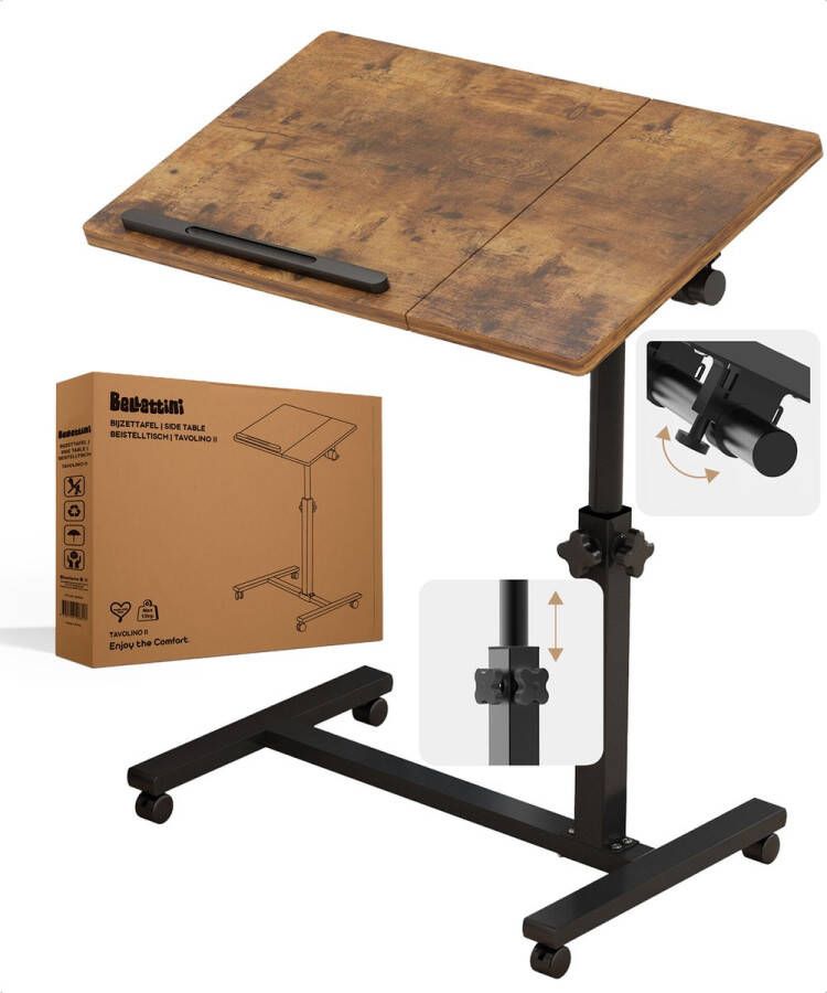 Merah Laptoptafel en Bijzettafel op wielen – bedtafel – laptoptandaard – Industrieel