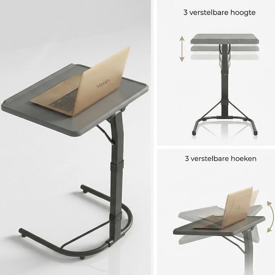 Rohzzi Bedtafel voor op bed Bijzettafel en Laptop Standaard Zwart Laptoptafel Verstelbaar Side Table - Foto 3