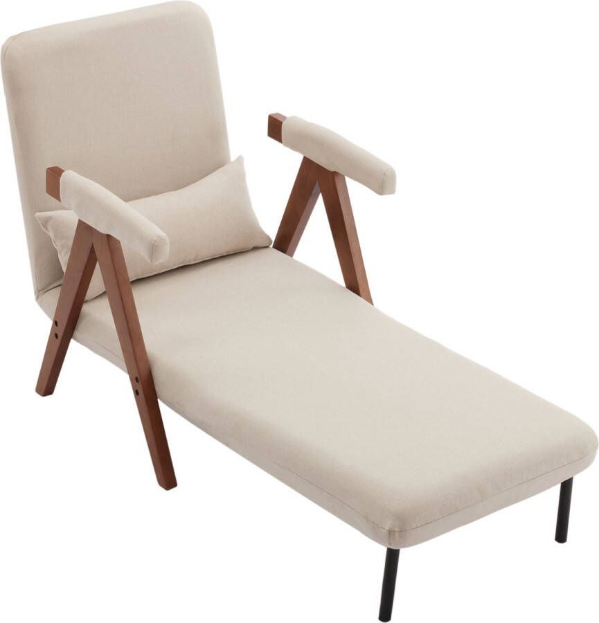 Merax 3 in 1 Fauteuil Ligstoel Slaapbank Uitklapbare 1 Persoonsbed of Slaapstoel Zetelbed Vouwbed Beige